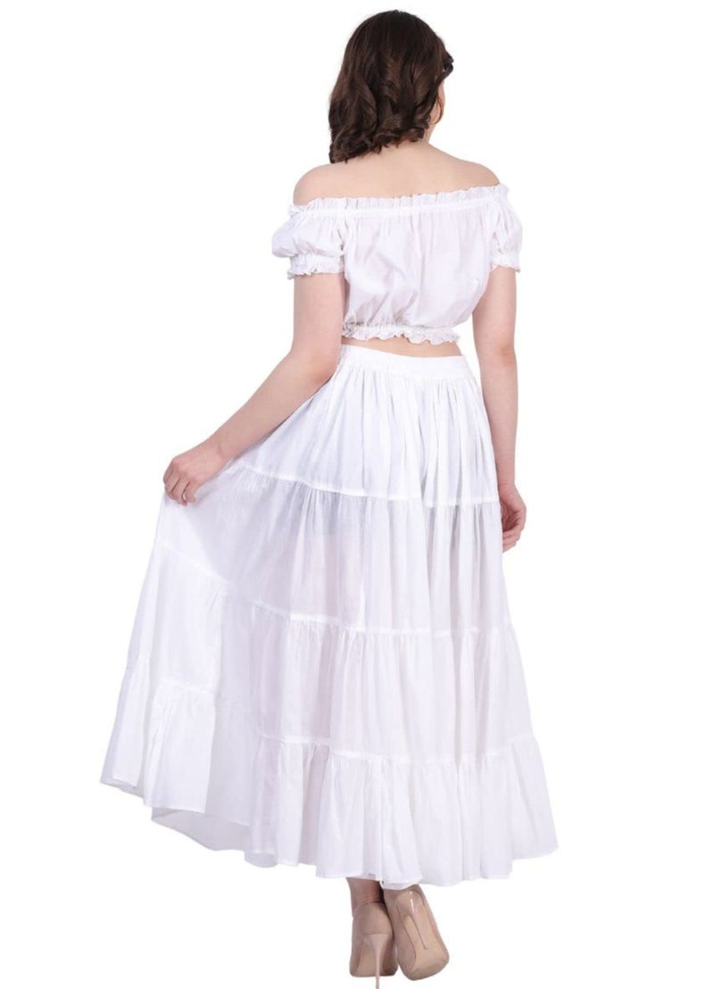 Wevez Womenâ€™s 12 Yards White Maxi Skirt for Women American Belly Dance 4 Tiered Cotton White Flowy Skirt Long - Image 1